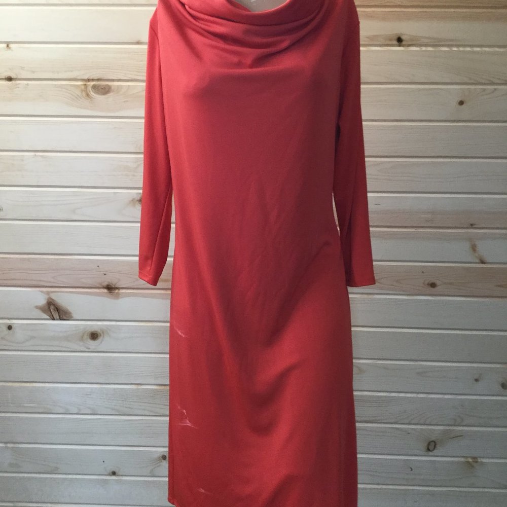 Natori Orange Cowl Neck Dress Long Sleeve